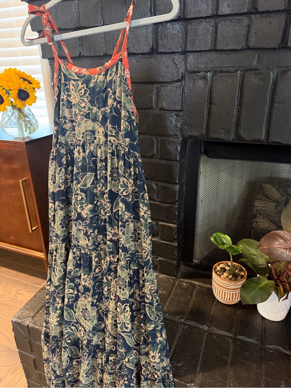 NATURAL LIFE Maddie Maxi Dress Navy Teal Floral Coral Adjustable Tie Straps NWOT - Picture 7 of 7